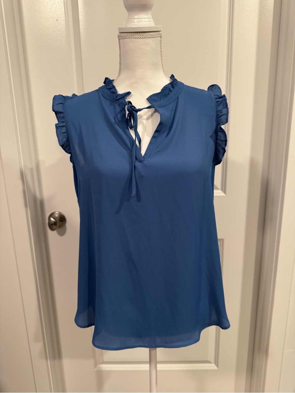 LOFT Blue Ruffle Tie-Neck Sleeveless Camisole